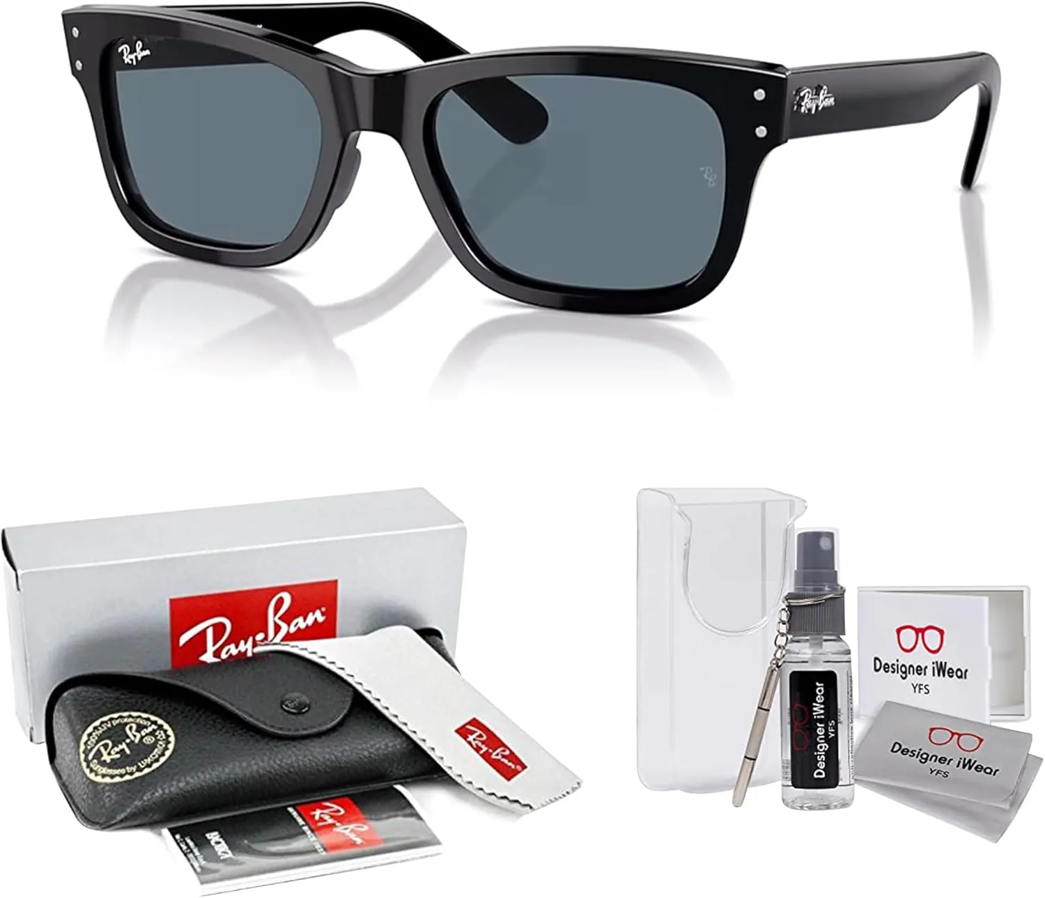 Ray-Ban Mr Burbank RB2283 Rectangular Sunglasses for Men   BUNDLE With Designer iWear Complimentary Eyewear Kit