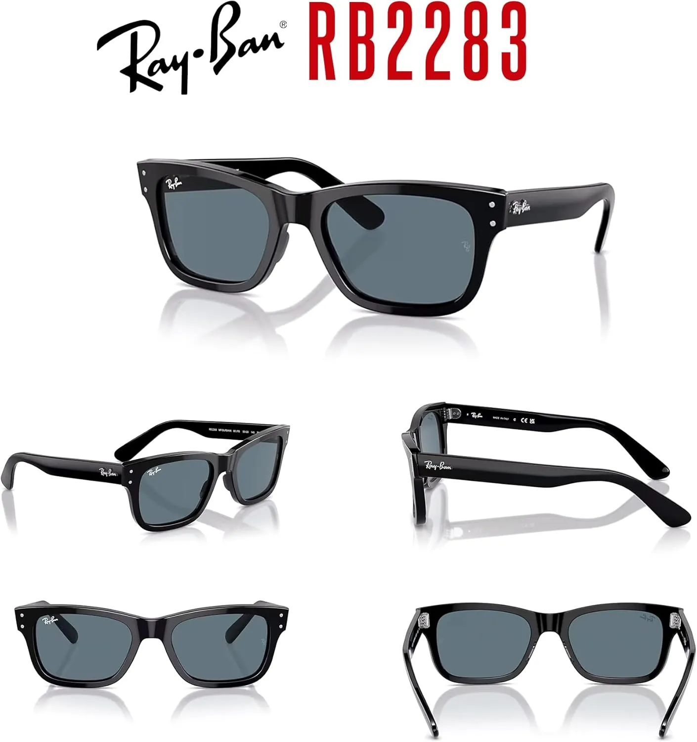 Ray-Ban Mr Burbank RB2283 Rectangular Sunglasses for Men   BUNDLE With Designer iWear Complimentary Eyewear Kit