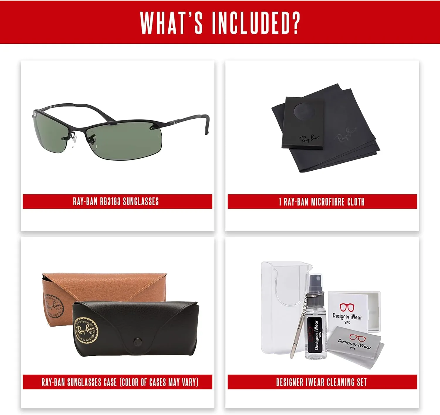 Ray-Ban RB3183 Rectangular Sunglasses For Men   BUNDLE with Designer iWear Eyewear Care Kit