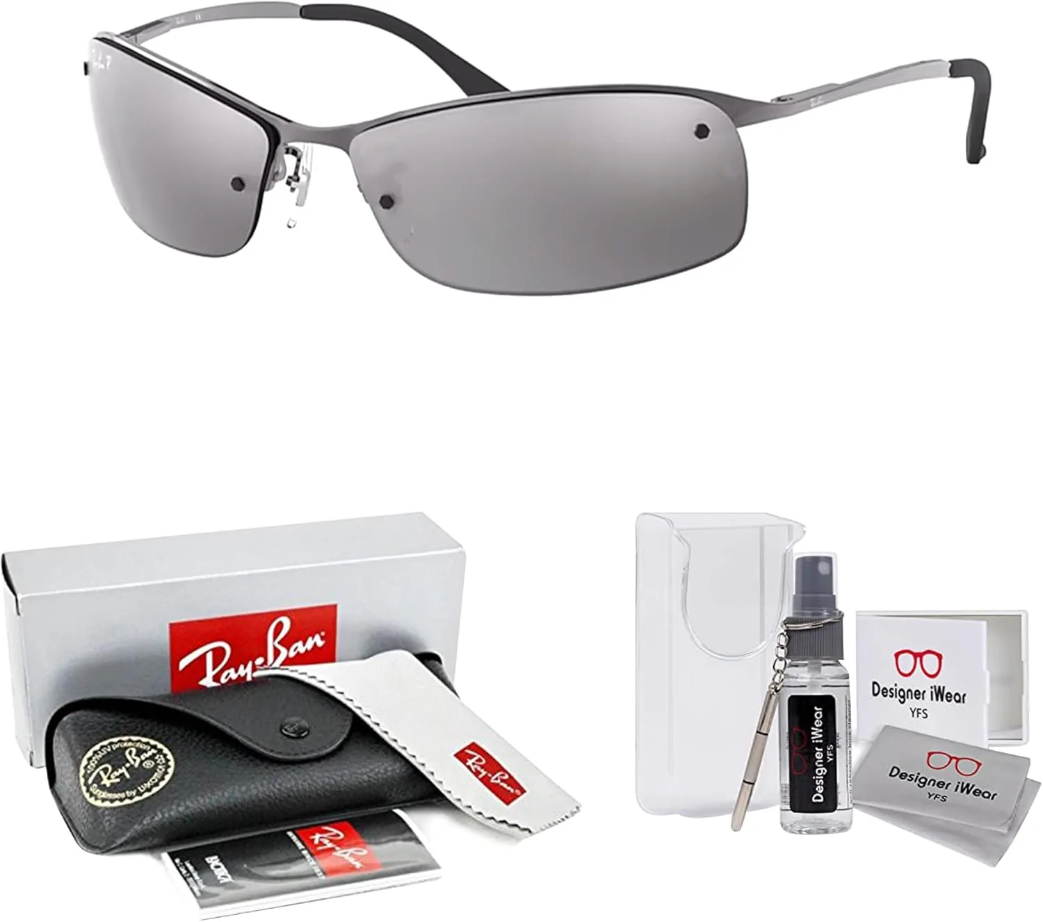 Ray-Ban RB3183 Rectangular Sunglasses For Men   BUNDLE with Designer iWear Eyewear Care Kit