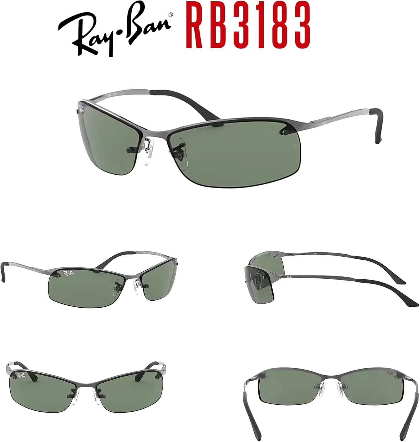 Ray-Ban RB3183 Rectangular Sunglasses For Men   BUNDLE with Designer iWear Eyewear Care Kit