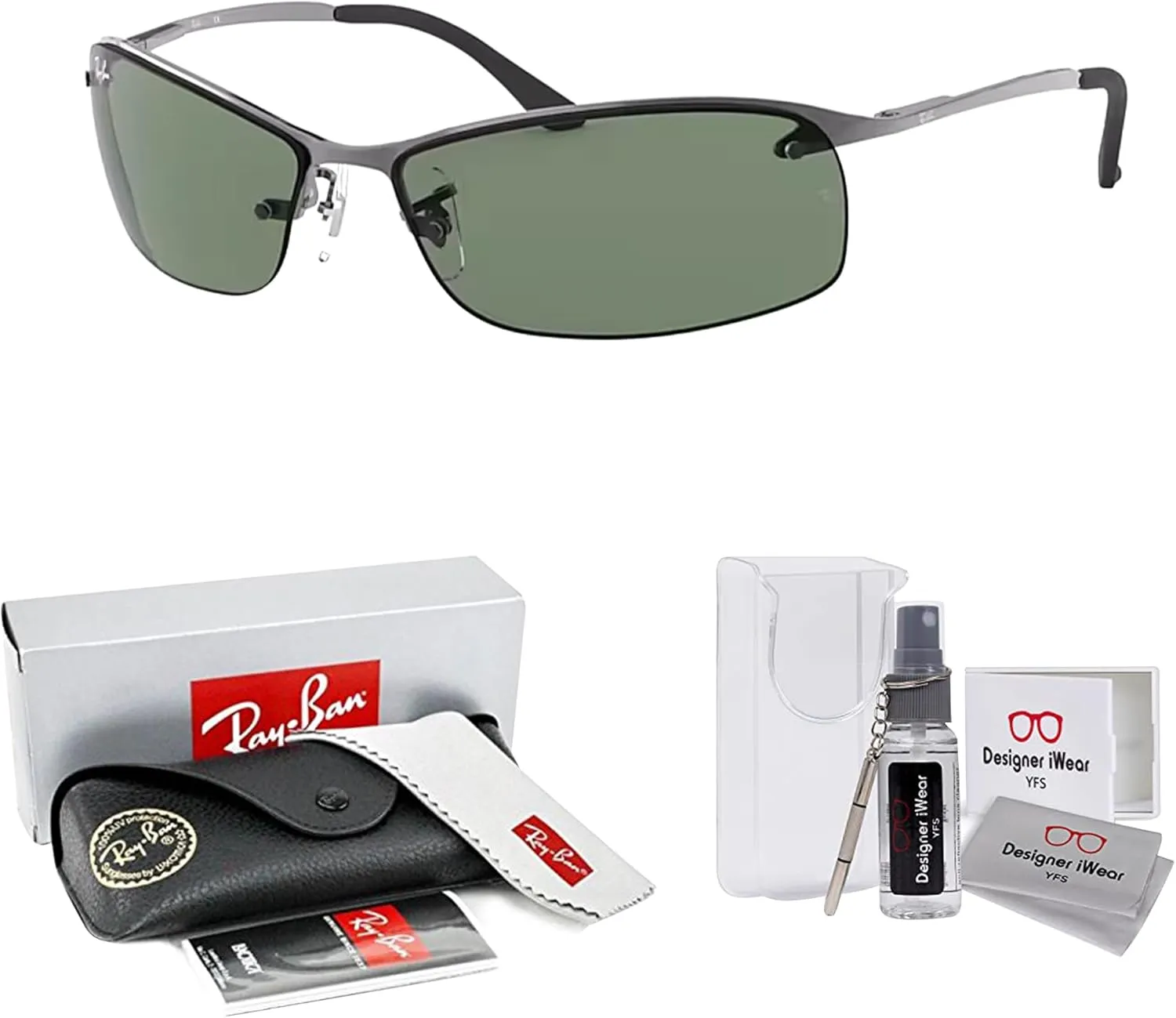 Ray-Ban RB3183 Rectangular Sunglasses For Men   BUNDLE with Designer iWear Eyewear Care Kit