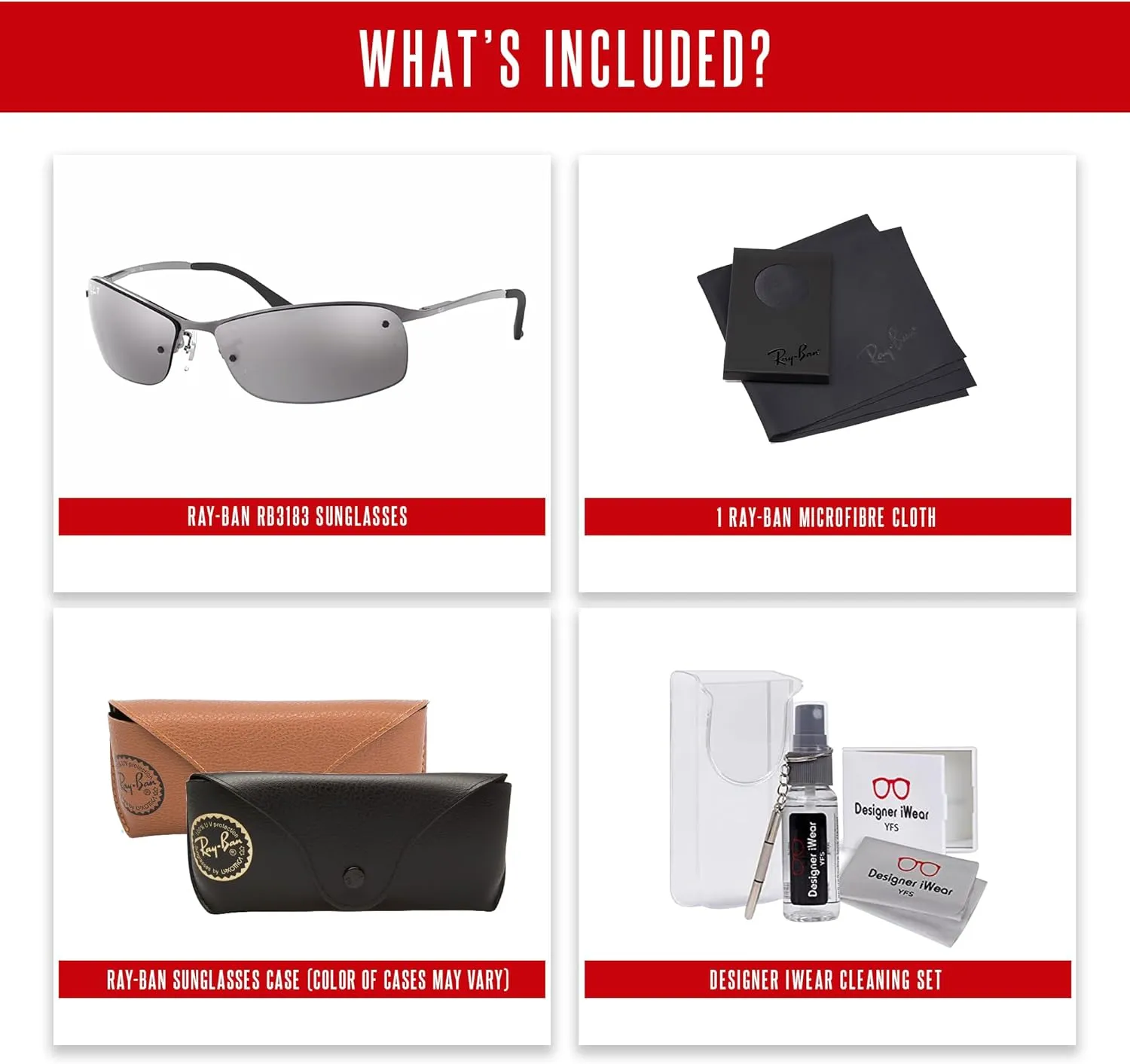 Ray-Ban RB3183 Rectangular Sunglasses For Men   BUNDLE with Designer iWear Eyewear Care Kit