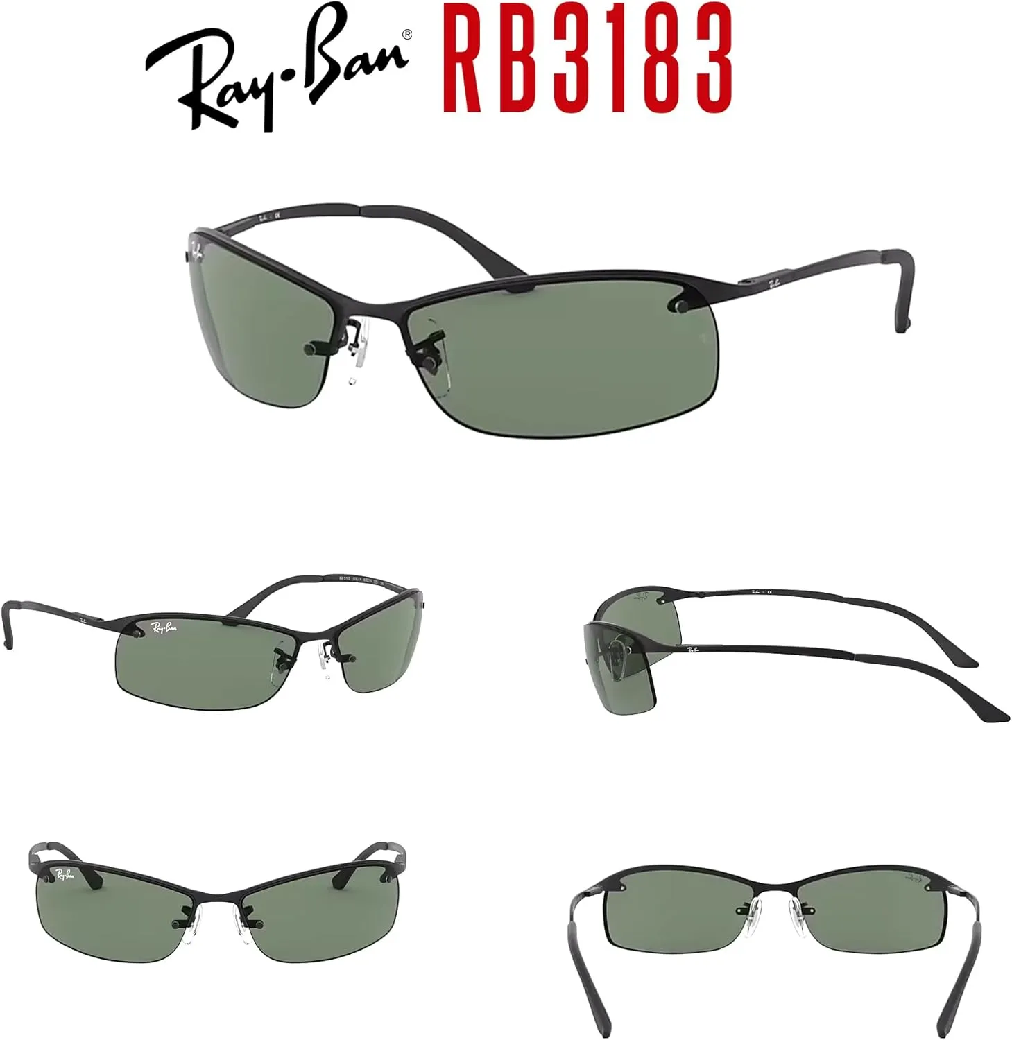 Ray-Ban RB3183 Rectangular Sunglasses For Men   BUNDLE with Designer iWear Eyewear Care Kit