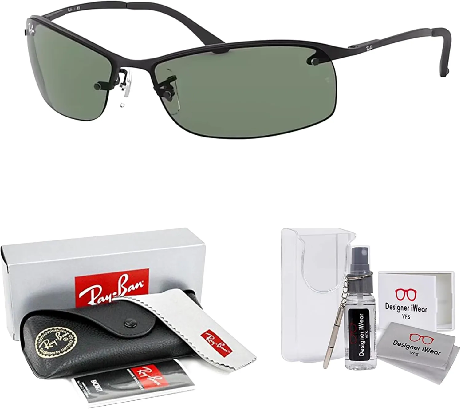Ray-Ban RB3183 Rectangular Sunglasses For Men   BUNDLE with Designer iWear Eyewear Care Kit