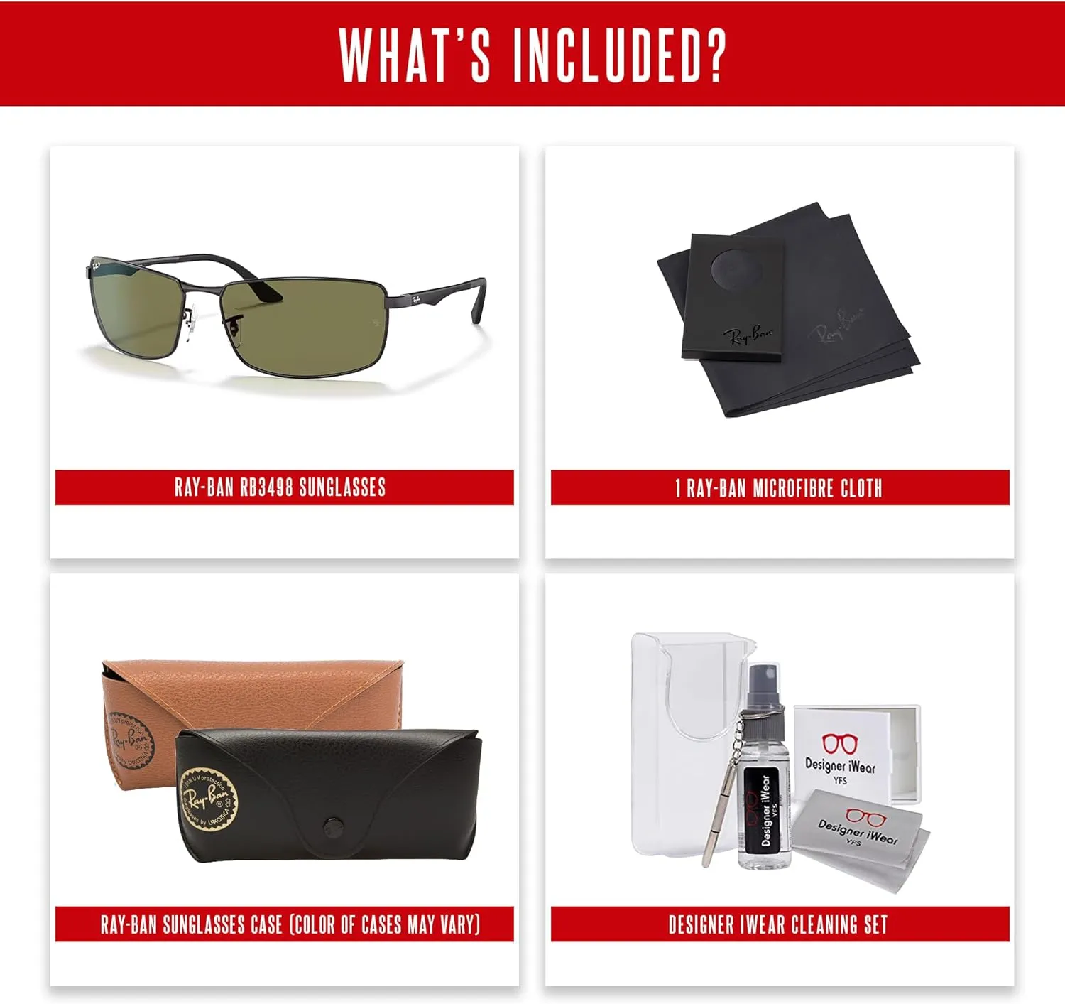 Ray-Ban RB3498 Rectangular Sunglasses For Men   BUNDLE with Designer iWear Eyewear Care Kit