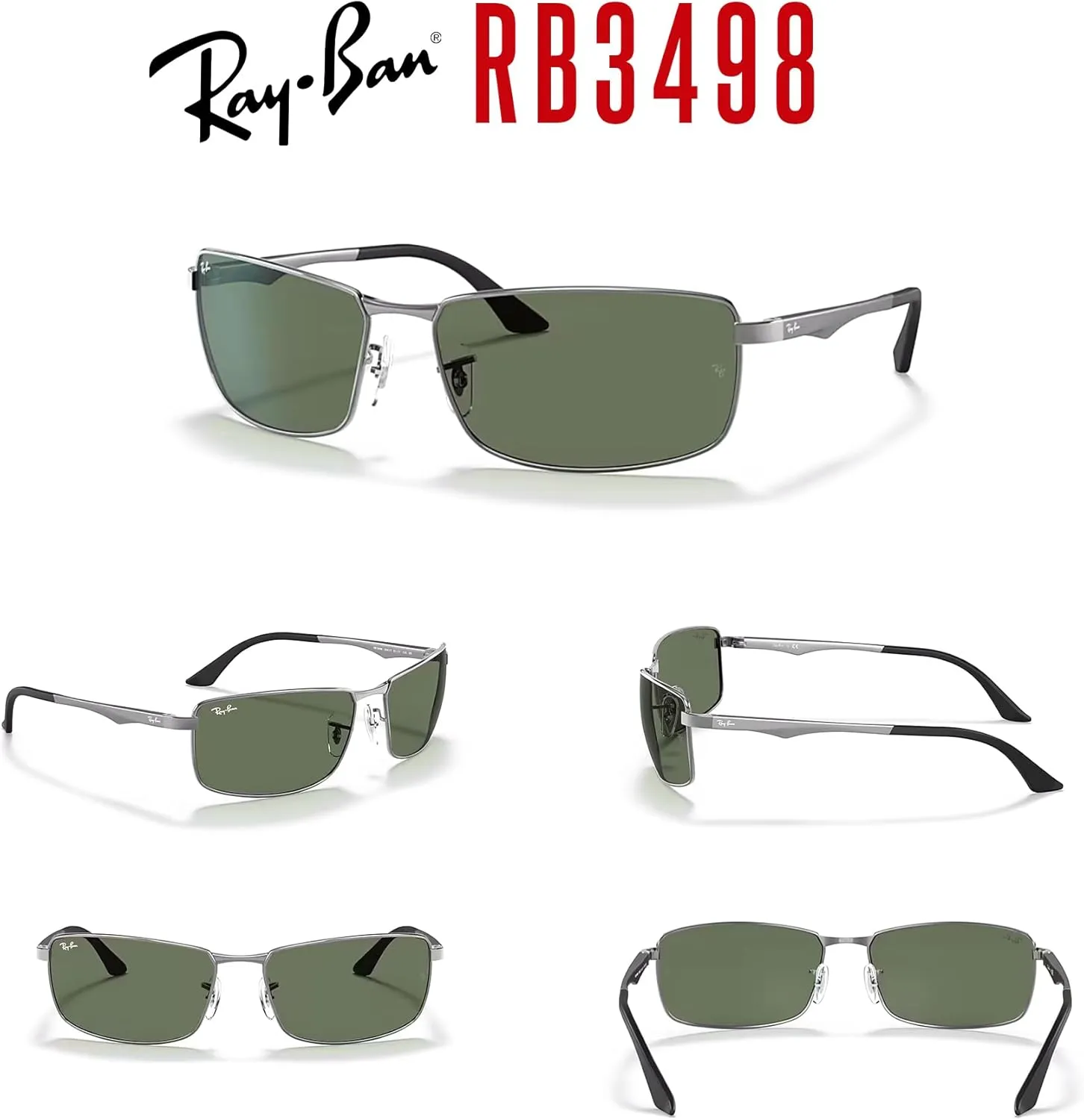 Ray-Ban RB3498 Rectangular Sunglasses For Men   BUNDLE with Designer iWear Eyewear Care Kit