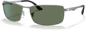 Ray-Ban RB3498 Rectangular Sunglasses For Men   BUNDLE with Designer iWear Eyewear Care Kit