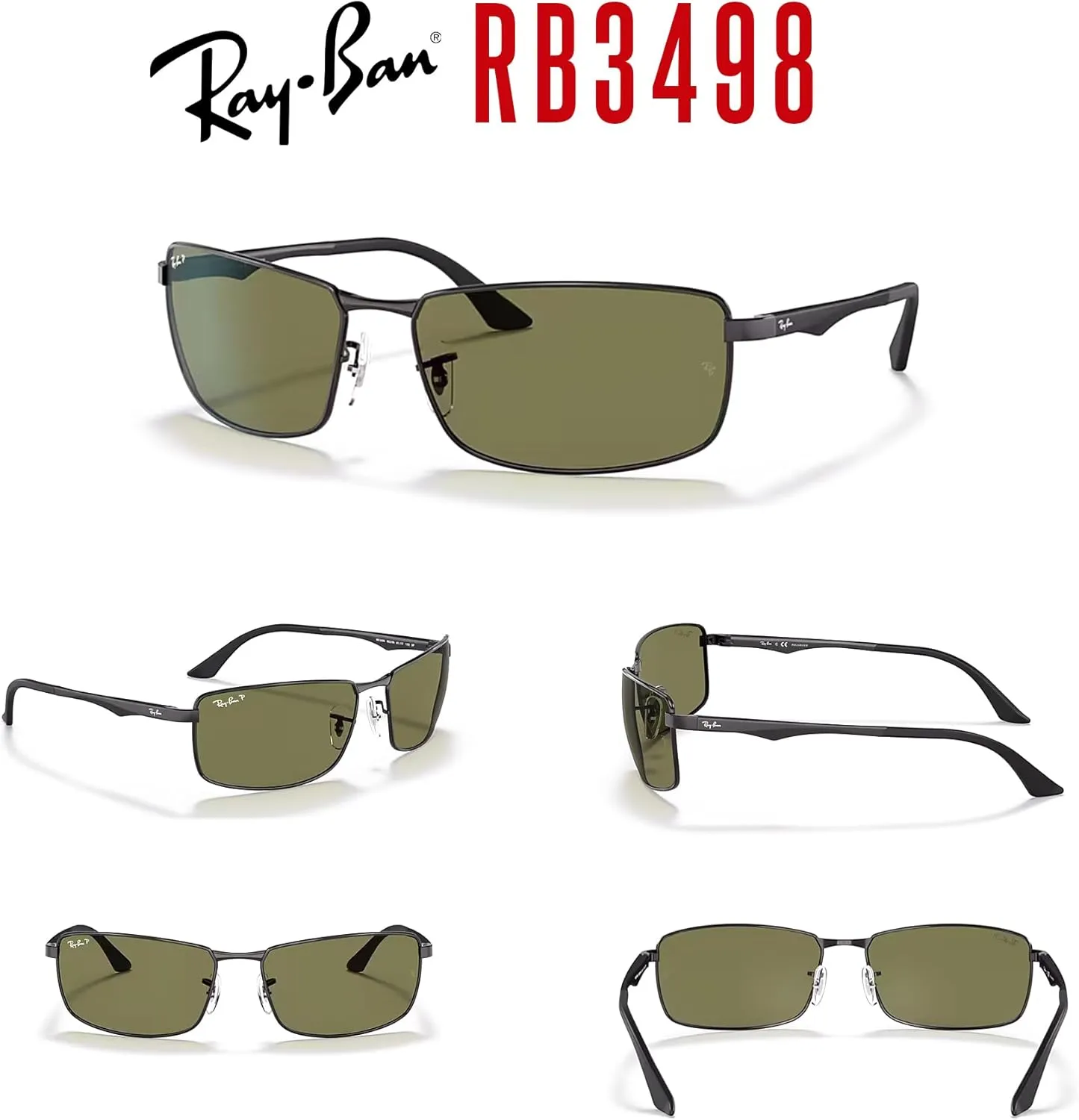 Ray-Ban RB3498 Rectangular Sunglasses For Men   BUNDLE with Designer iWear Eyewear Care Kit