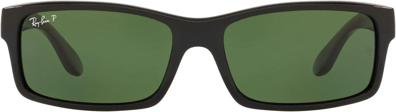 Ray-Ban RB4151 Rectangular Sunglasses, Black/Polarized Green, 59 mm