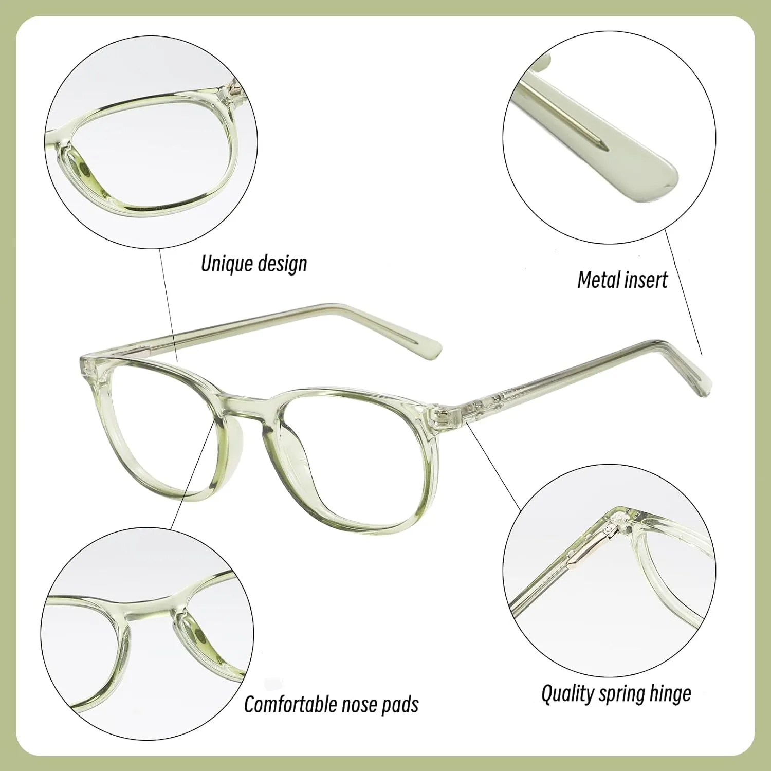 Reading Glasses for Women Men Square Oval Readers with Spring Hinge Anti UV Glare