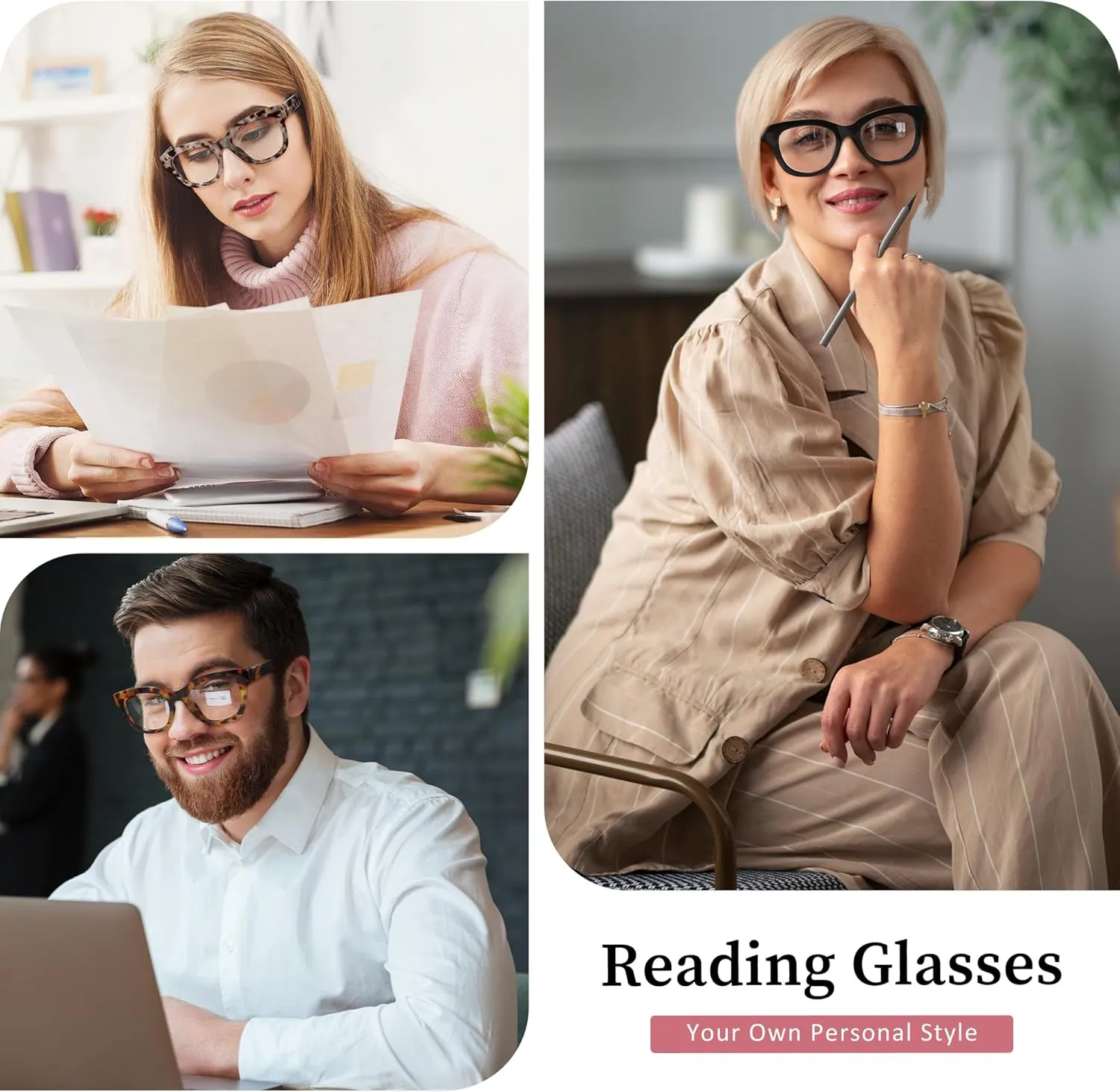 Reading Glasses for Women Men Square Oval Readers with Spring Hinge Anti UV Glare