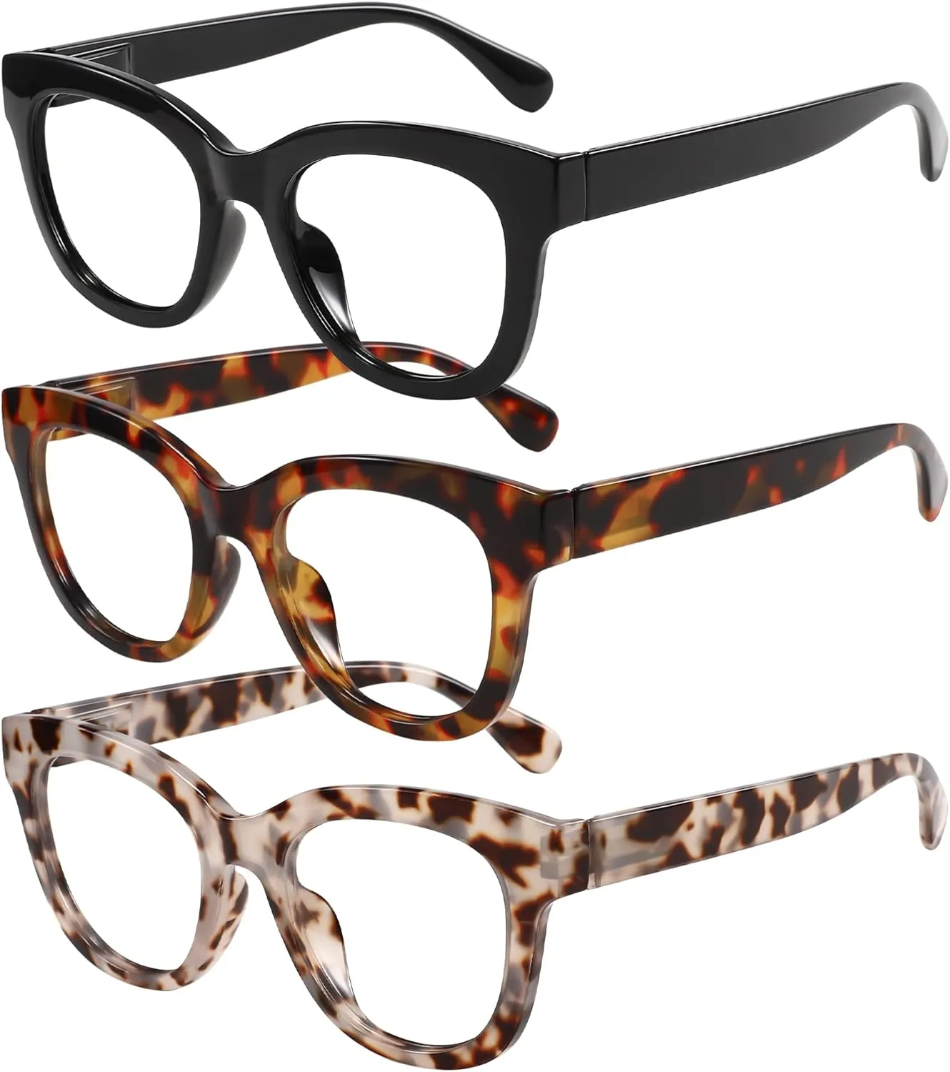 Reading Glasses for Women Men Square Oval Readers with Spring Hinge Anti UV Glare