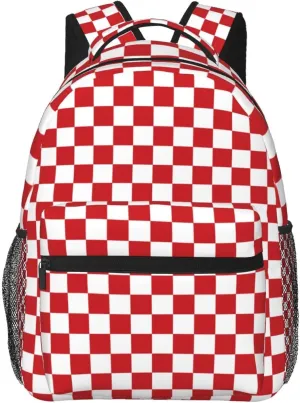 Red And White Race Checkered Flag Backpacks 15in Laptop Backpack Multipurpose Double Shoulder Bag For Men Women Gifts