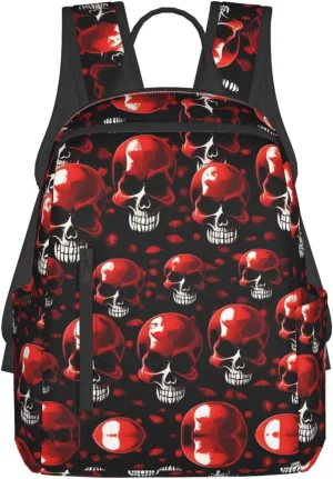 Red Skeletons Print Lightweight Backpack, Travel Bookbag College Bag,Laptop Backpack For Men Women