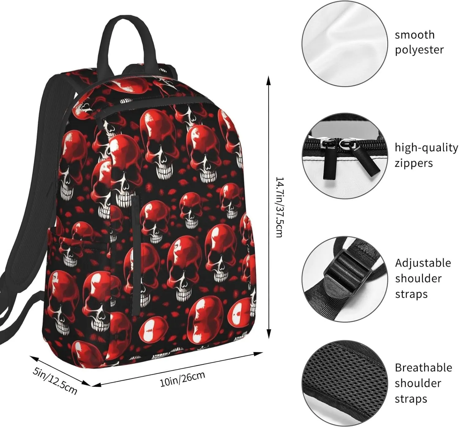 Red Skeletons Print Lightweight Backpack, Travel Bookbag College Bag,Laptop Backpack For Men Women