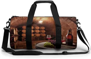 Red Wine Cellar Gym Bag Small Travel Duffle Bag with Compartment Carry On Weekender Bag for Women Men