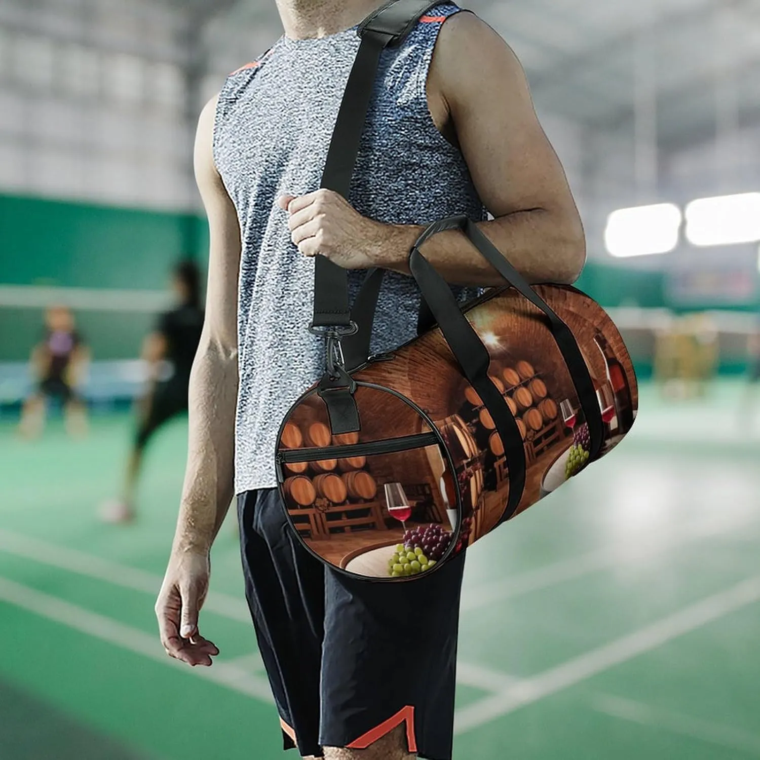Red Wine Cellar Gym Bag Small Travel Duffle Bag with Compartment Carry On Weekender Bag for Women Men