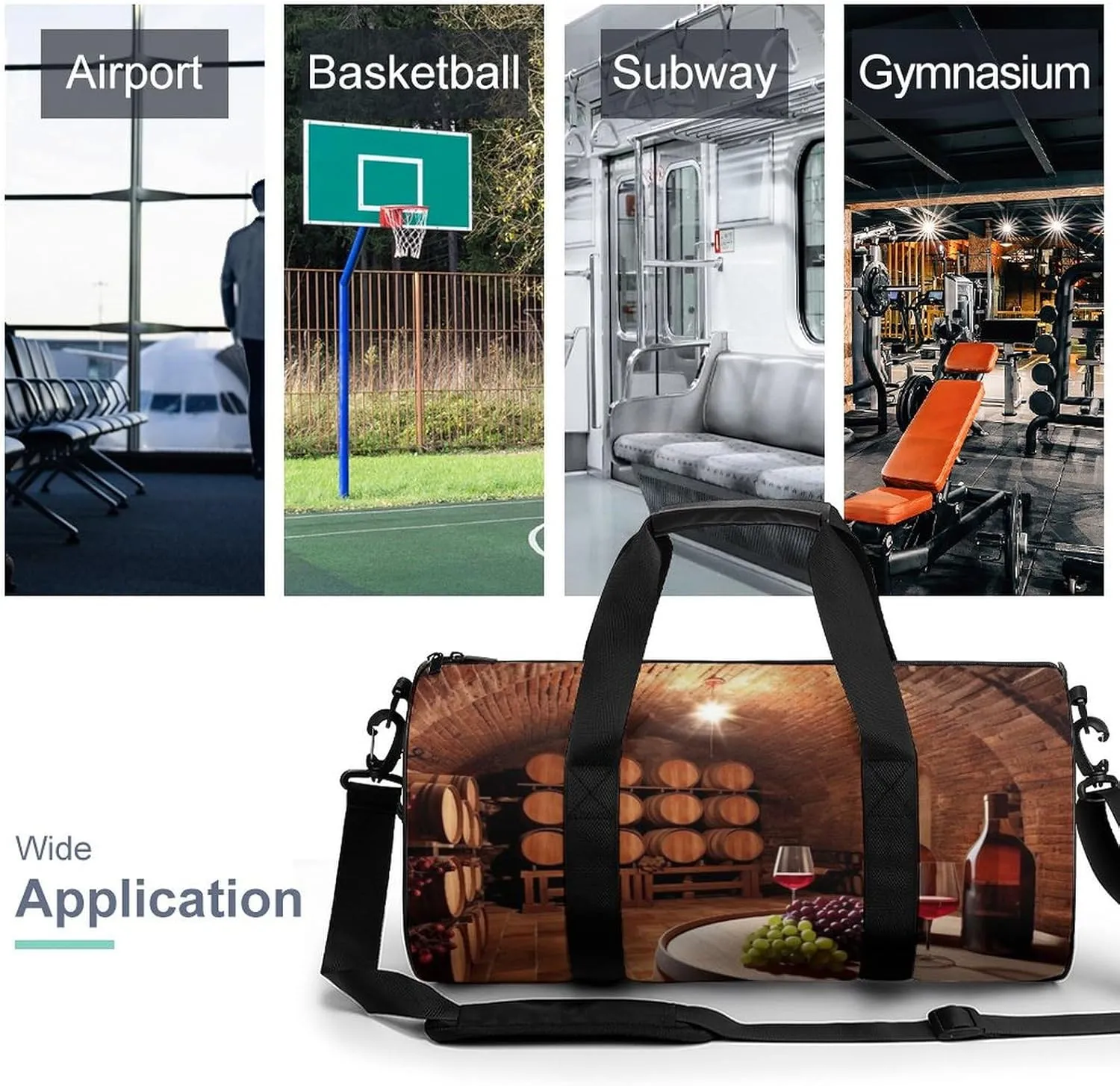 Red Wine Cellar Gym Bag Small Travel Duffle Bag with Compartment Carry On Weekender Bag for Women Men