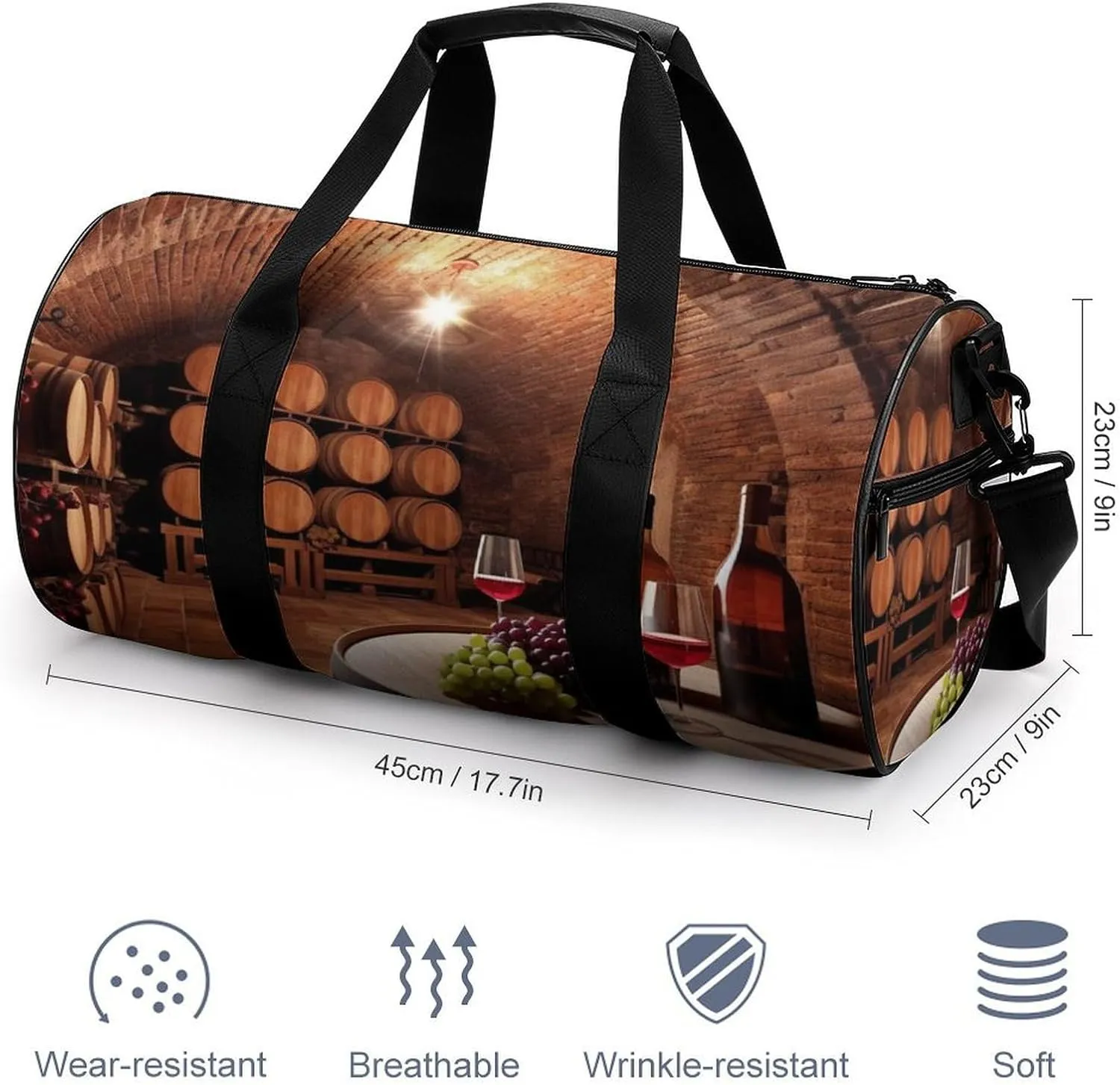Red Wine Cellar Gym Bag Small Travel Duffle Bag with Compartment Carry On Weekender Bag for Women Men