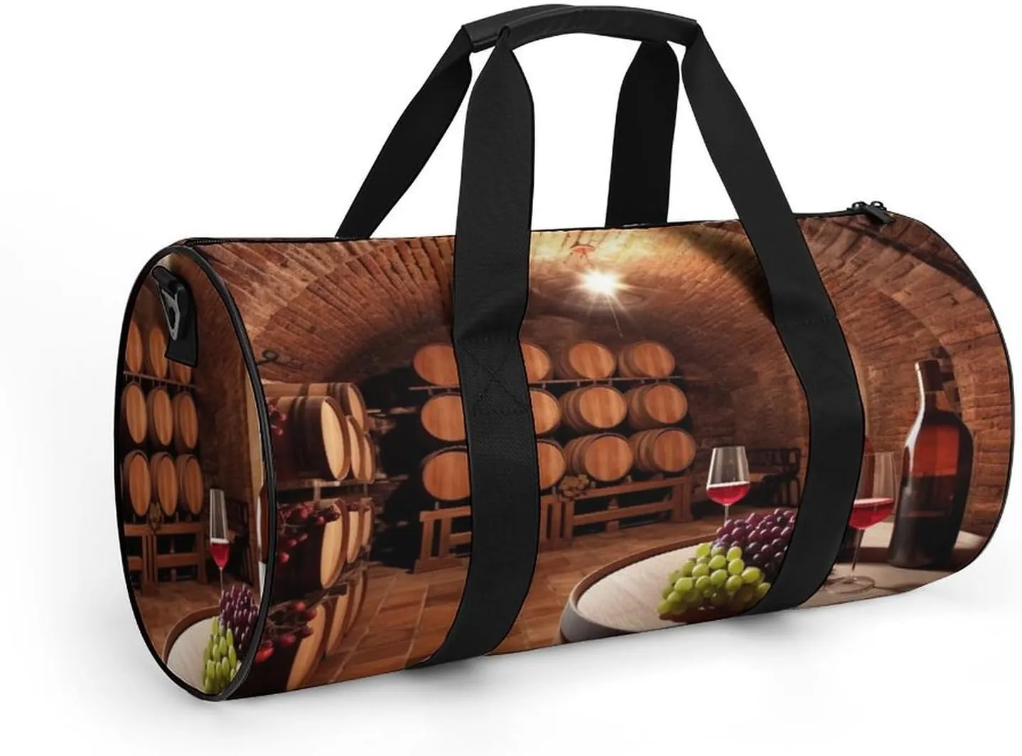 Red Wine Cellar Gym Bag Small Travel Duffle Bag with Compartment Carry On Weekender Bag for Women Men