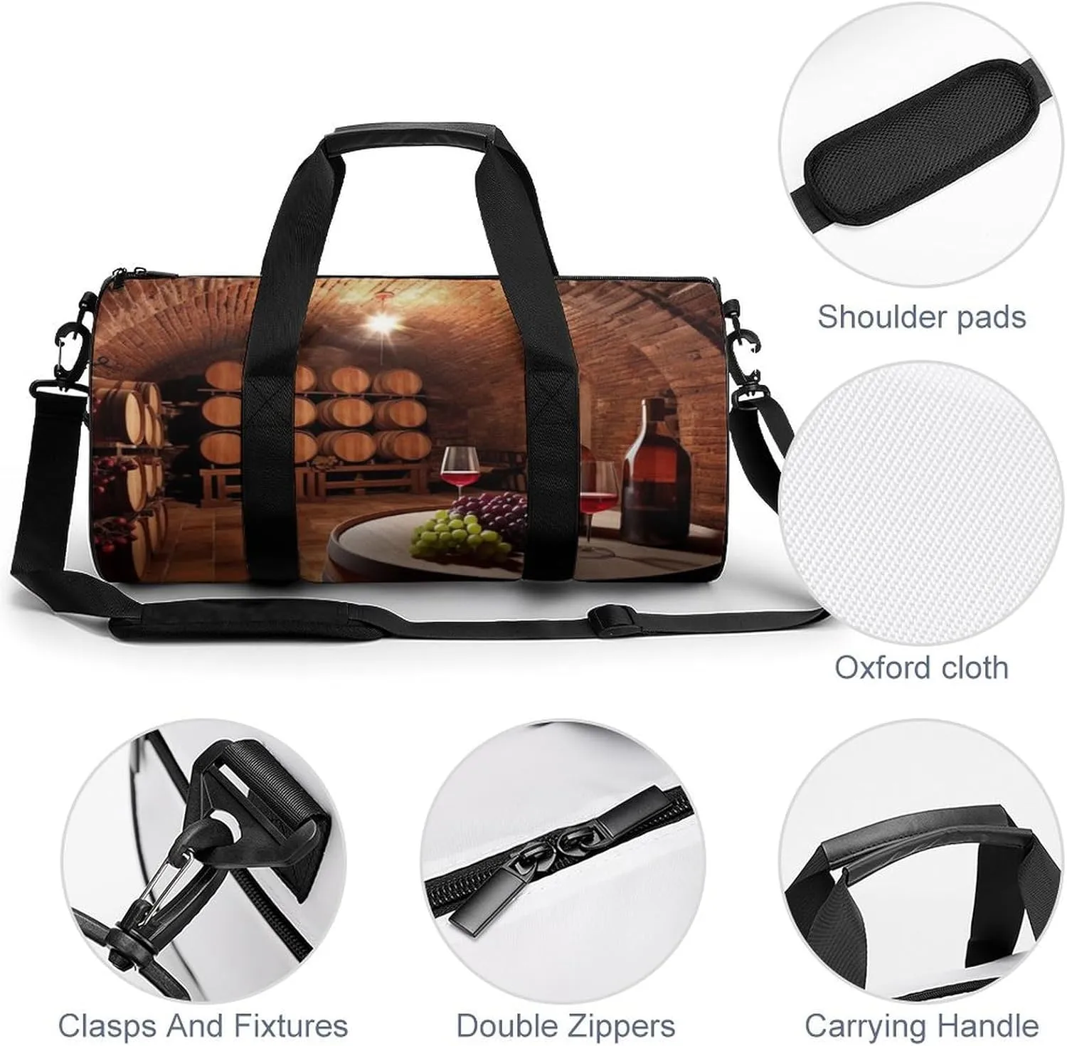 Red Wine Cellar Gym Bag Small Travel Duffle Bag with Compartment Carry On Weekender Bag for Women Men
