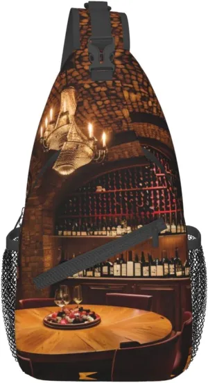 Red Wine Cellar picture Crossbody Bags Sling Backpackï¼ŒMultipurpose Cross body Shoulder Bag for Men and Women Chest Bag Travel Hiking Daypack