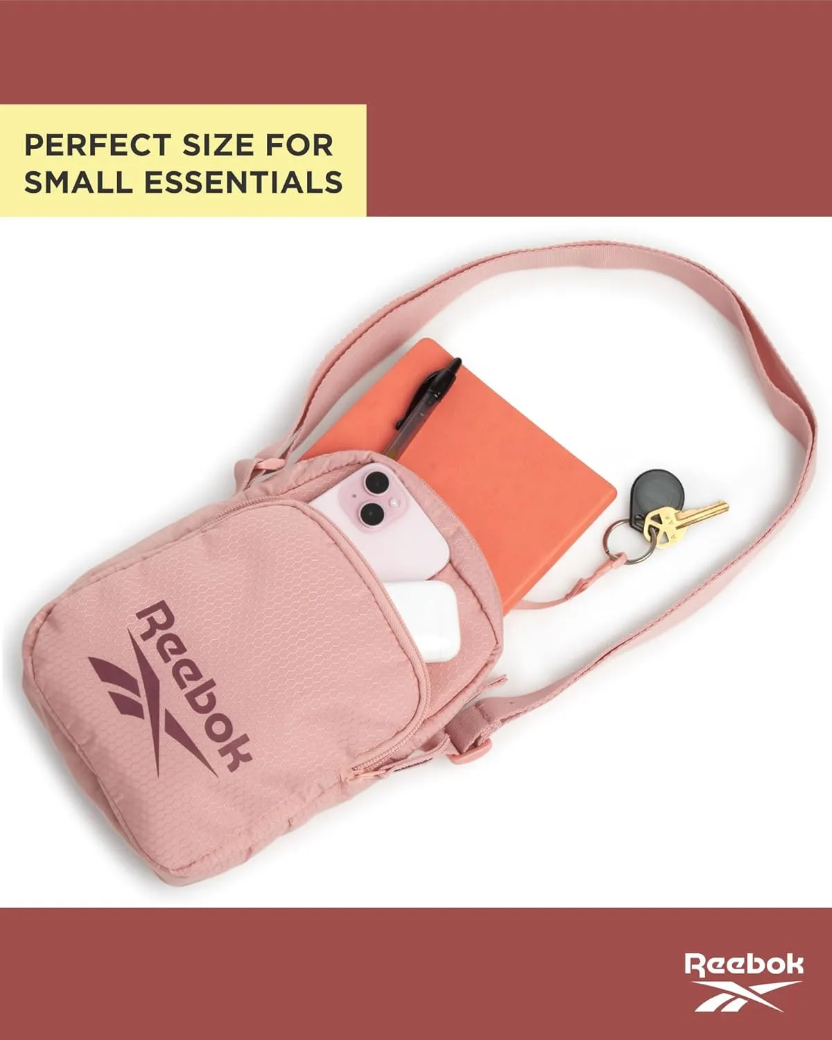 Reebok Women's Crossbody Bag - Mini Purse Shoulder Handbag with Adjustable Strap - Small Casual Sling Bag for Women