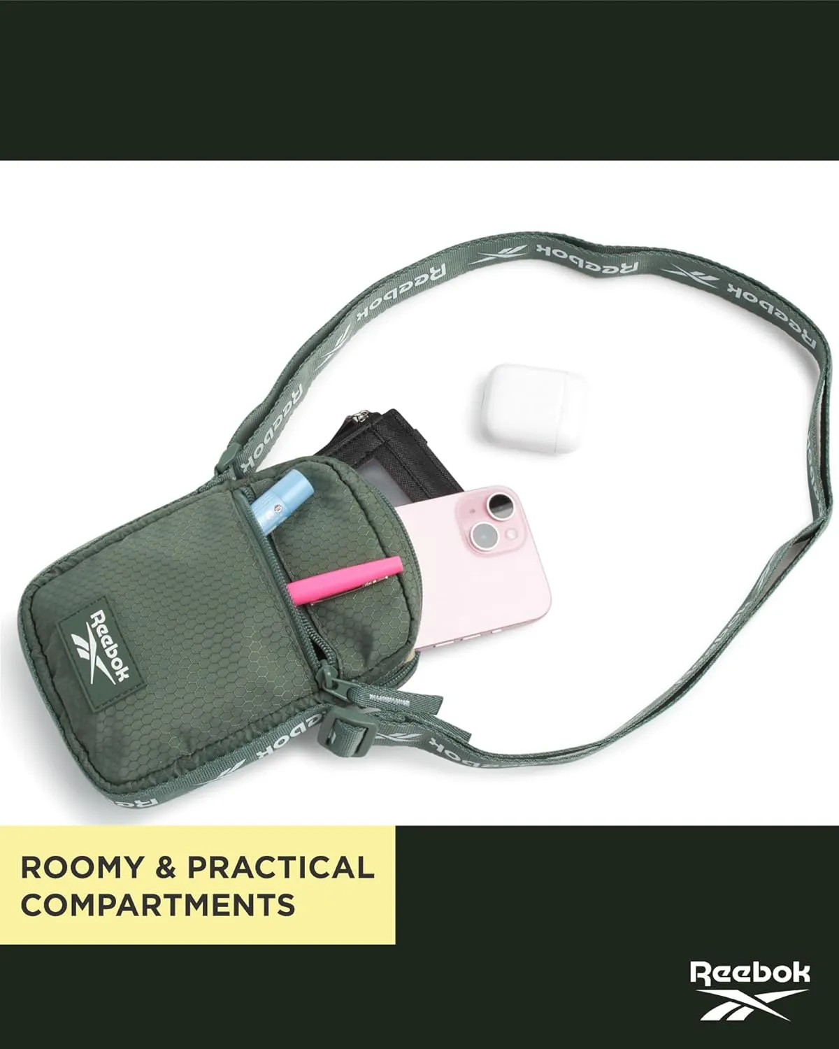 Reebok Women's Crossbody Bag - Mini Purse Shoulder Handbag with Adjustable Strap - Small Casual Sling Bag for Women