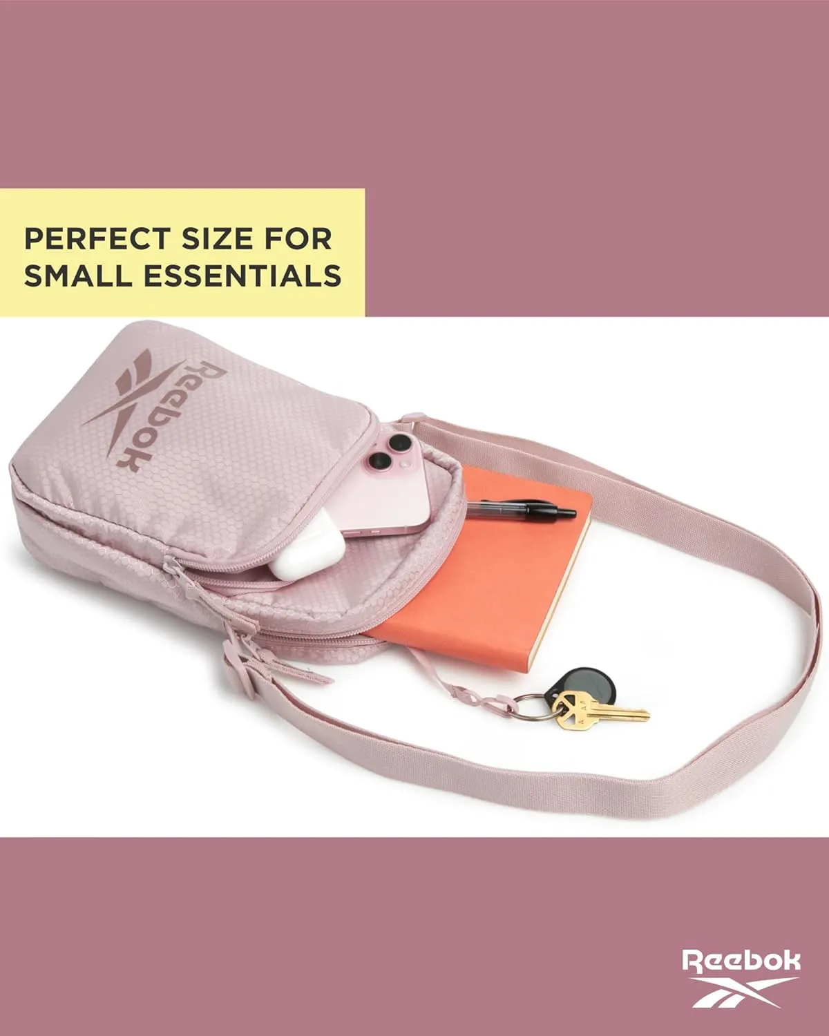 Reebok Women's Crossbody Bag - Mini Purse Shoulder Handbag with Adjustable Strap - Small Casual Sling Bag for Women