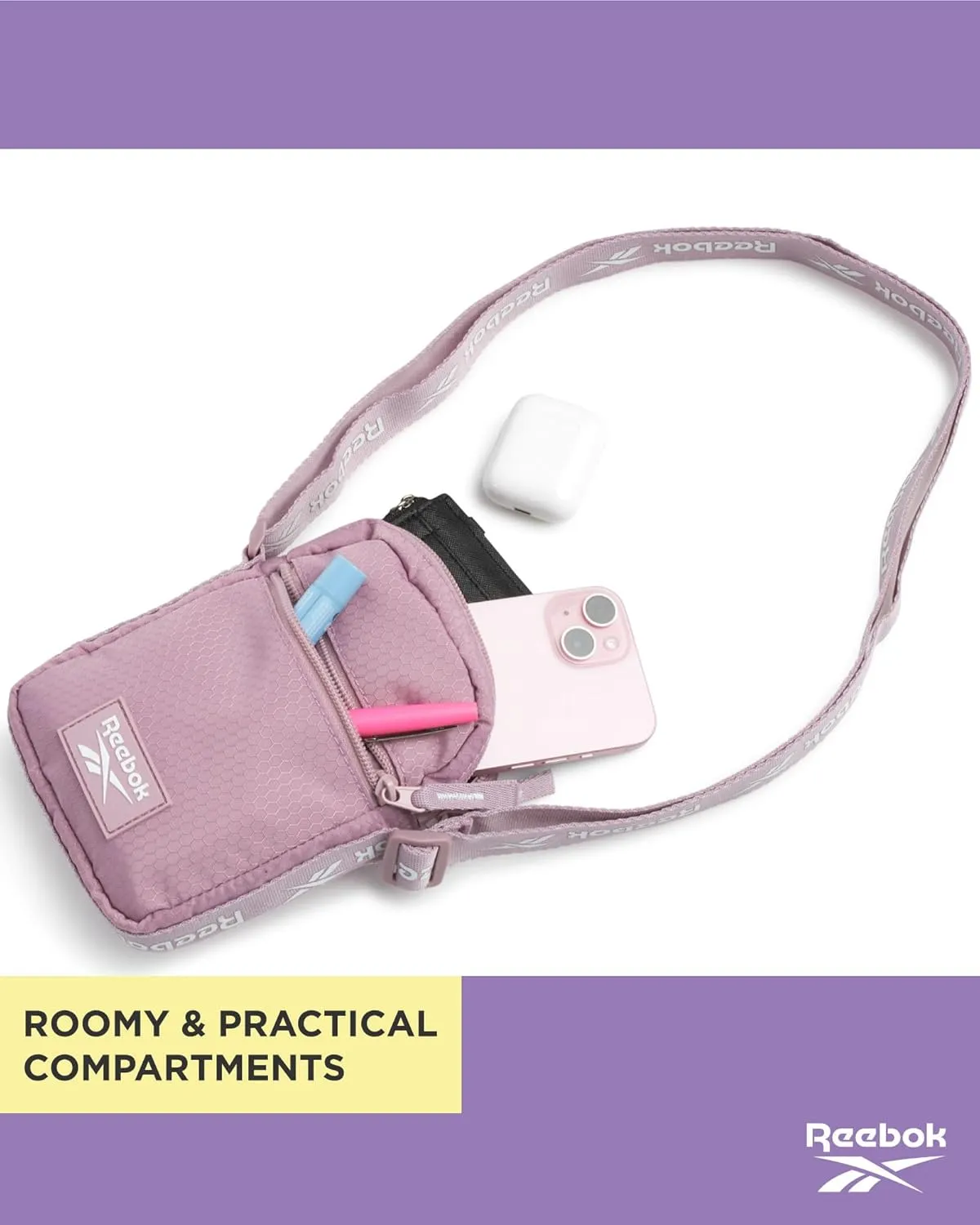 Reebok Women's Crossbody Bag - Mini Purse Shoulder Handbag with Adjustable Strap - Small Casual Sling Bag for Women