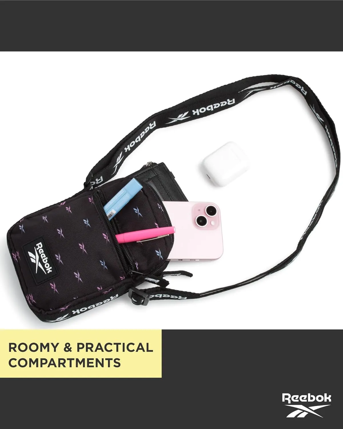 Reebok Women's Crossbody Bag - Mini Purse Shoulder Handbag with Adjustable Strap - Small Casual Sling Bag for Women