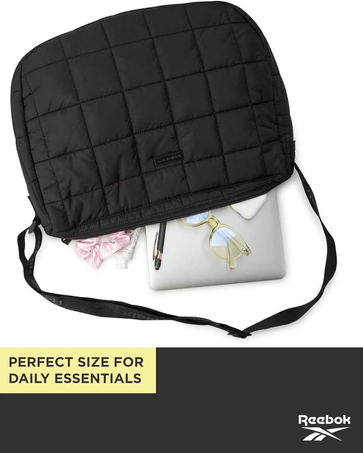 Reebok Womens Crossbody Bag - Oversized Quilted Puffer Tote Bag for Women, Large Shoulder Purse for Gym Travel & Everyday Use