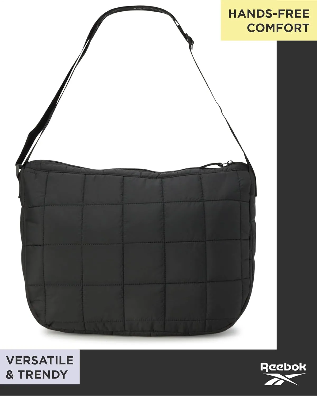 Reebok Womens Crossbody Bag - Oversized Quilted Puffer Tote Bag for Women, Large Shoulder Purse for Gym Travel & Everyday Use