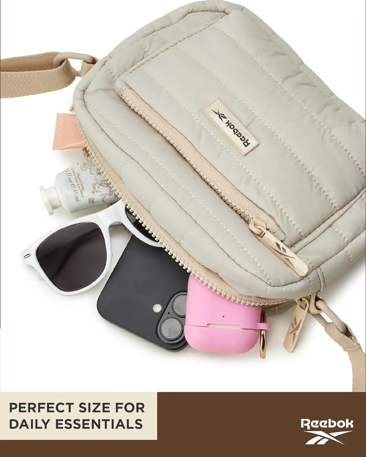 Reebok Womens Crossbody Bags - Lightweight Sling Cell Phone Purse, Quilted Small Crossbody Bags Women