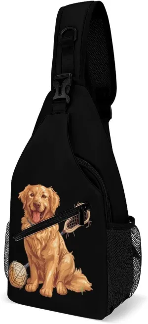 Retriever Dog Lacrosse Stick Printed Crossbody Bags Casual Sling Backpack with Adjustable Strap for Women Men