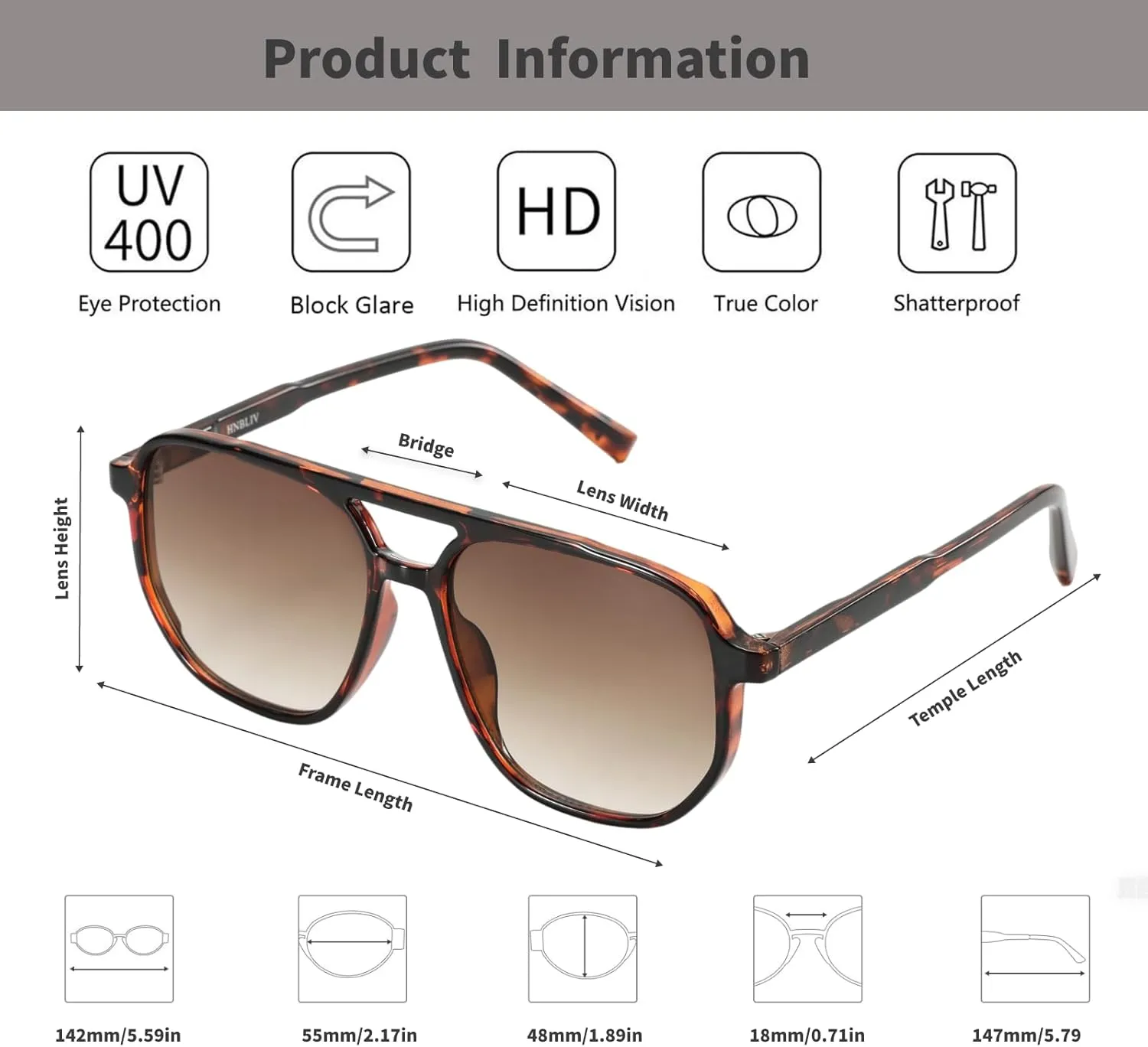 Retro Aviator Sunglasses for Women & Men Lightweight Square Shade UV400 Protection Unisex Sun Glasses Frame