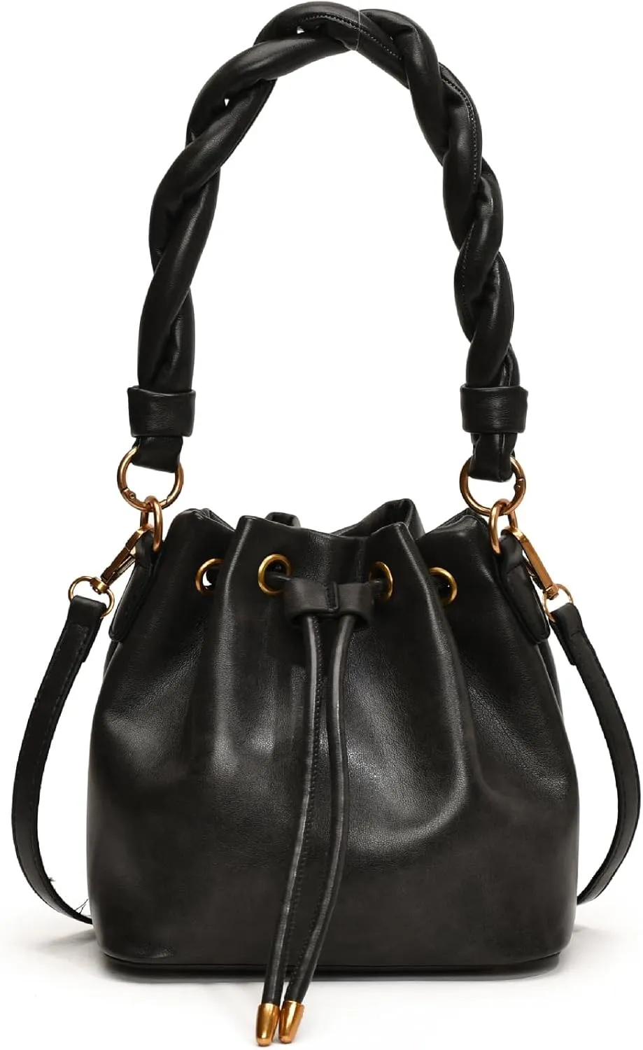 Retro fashion drawstring bucket handbags trendy high end shoulder bags versatile crossbody purses