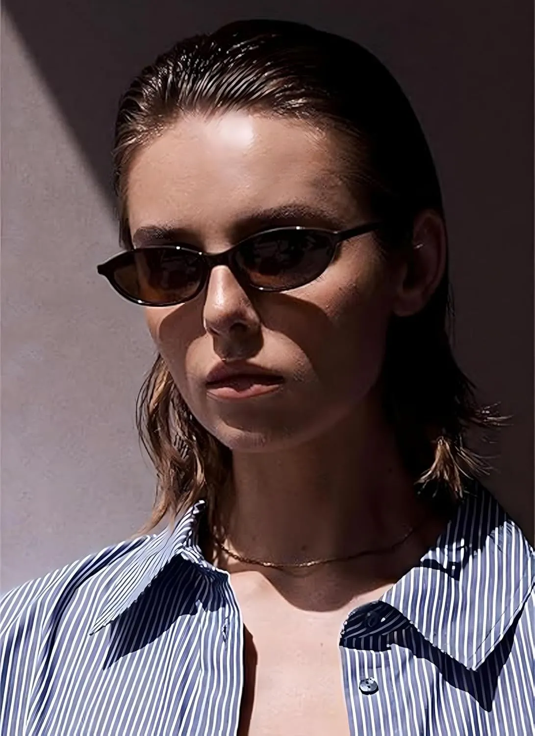 Retro Oval Cat Eye Sunglasses for Women Y2k Designer Trendy Narrow Shades UV protection Sun Glasses