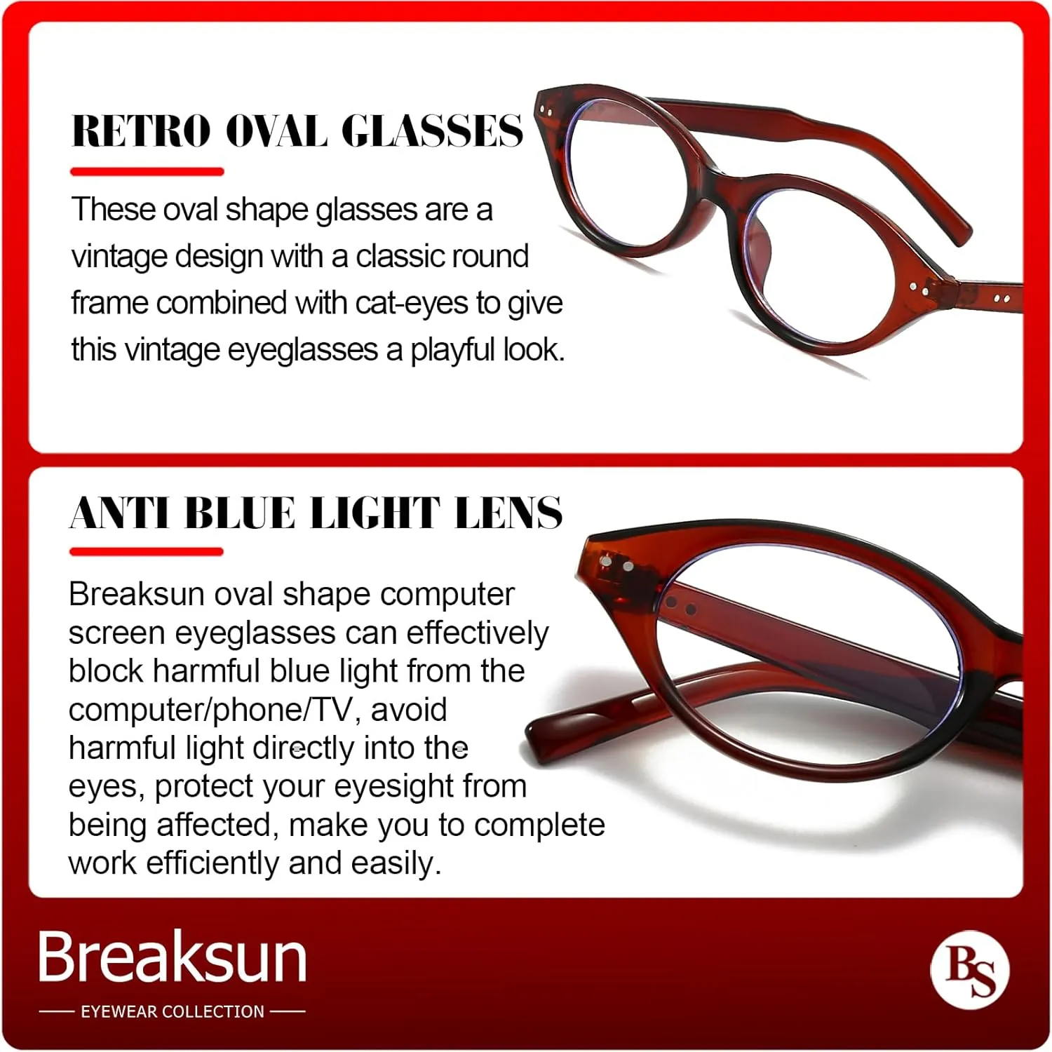 Retro Oval Glasses for Women Men Small Face Cat-eye Blue Light Glasses Vintage Style