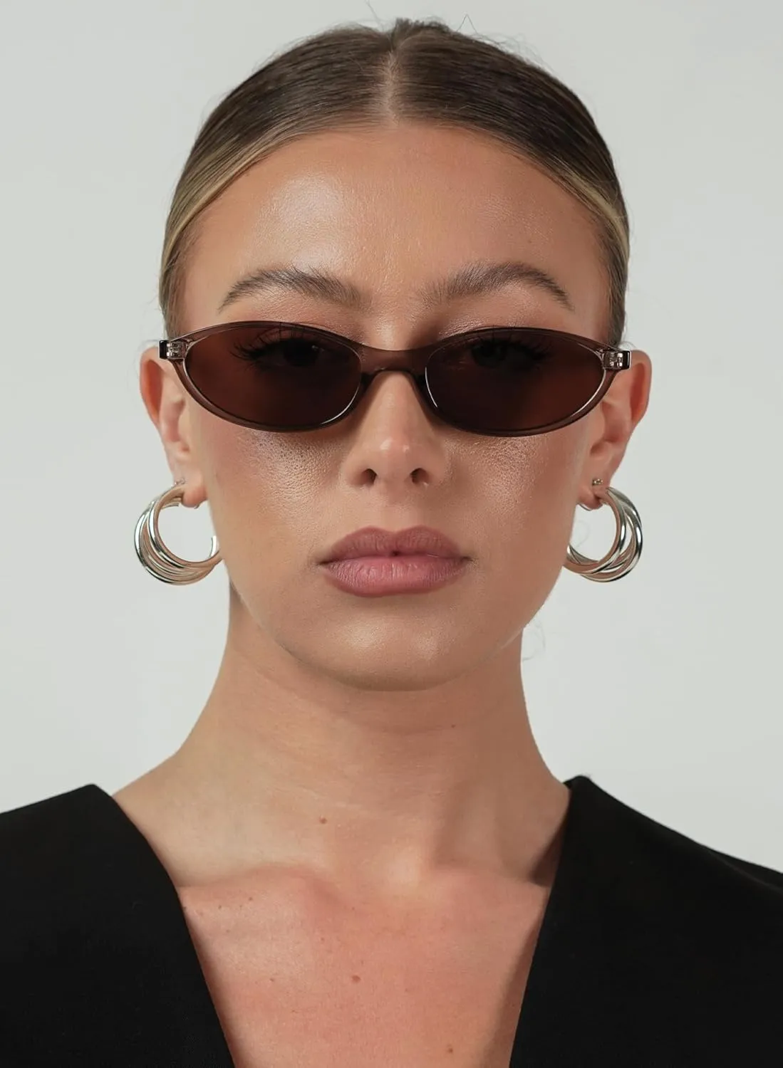 Retro Oval Sunglasses for Women Chic Cat Eye 90s Sunnies Lightweight Narrow Shades Trendy UV protection Sun Glasses