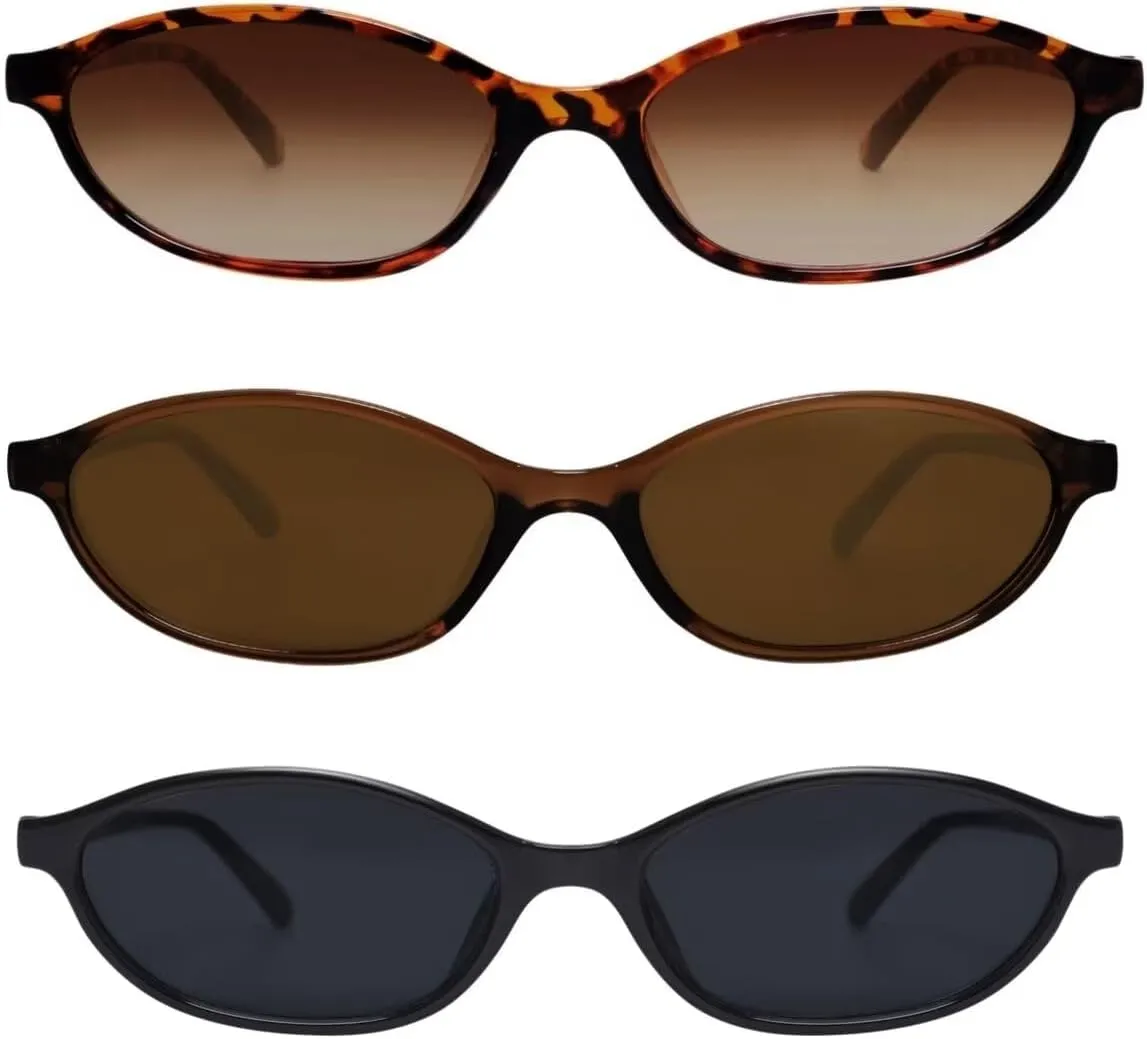 Retro Oval Sunglasses for Women Chic Cat Eye 90s Sunnies Lightweight Narrow Shades Trendy UV protection Sun Glasses