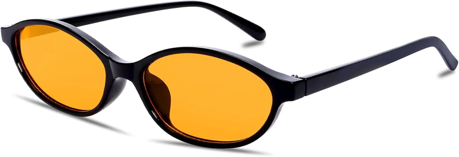 Retro Oval Sunglasses for Women Chic Cat Eye 90s Sunnies Lightweight Narrow Shades Trendy UV protection Sun Glasses