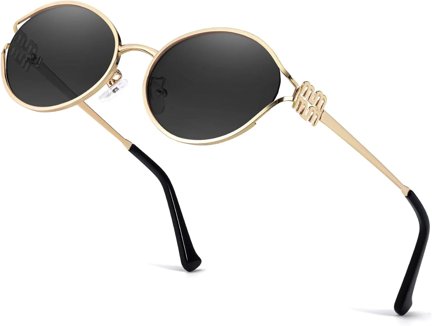 Retro Oval Sunglasses for Women Classic Round Designer Sun Glasses UV400 Protection Gold Metal Frame Shades