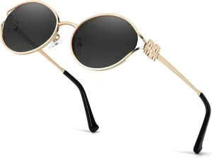 Retro Oval Sunglasses for Women Classic Round Designer Sun Glasses UV400 Protection Gold Metal Frame Shades