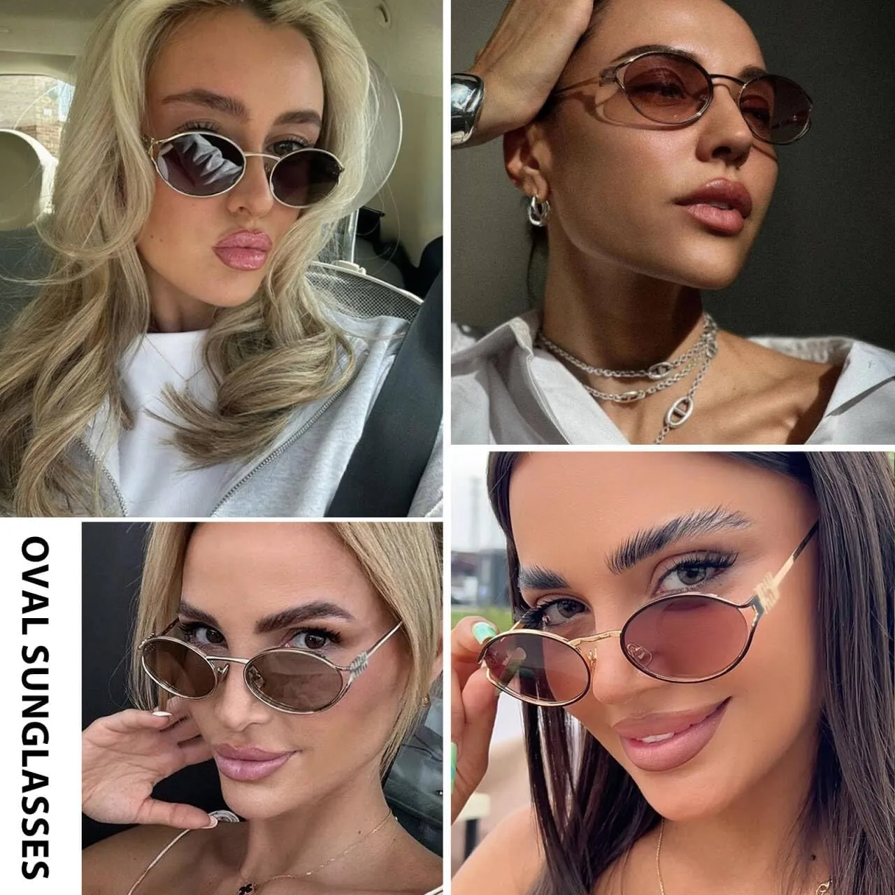 Retro Oval Sunglasses for Women Classic Round Designer Sun Glasses UV400 Protection Gold Metal Frame Shades
