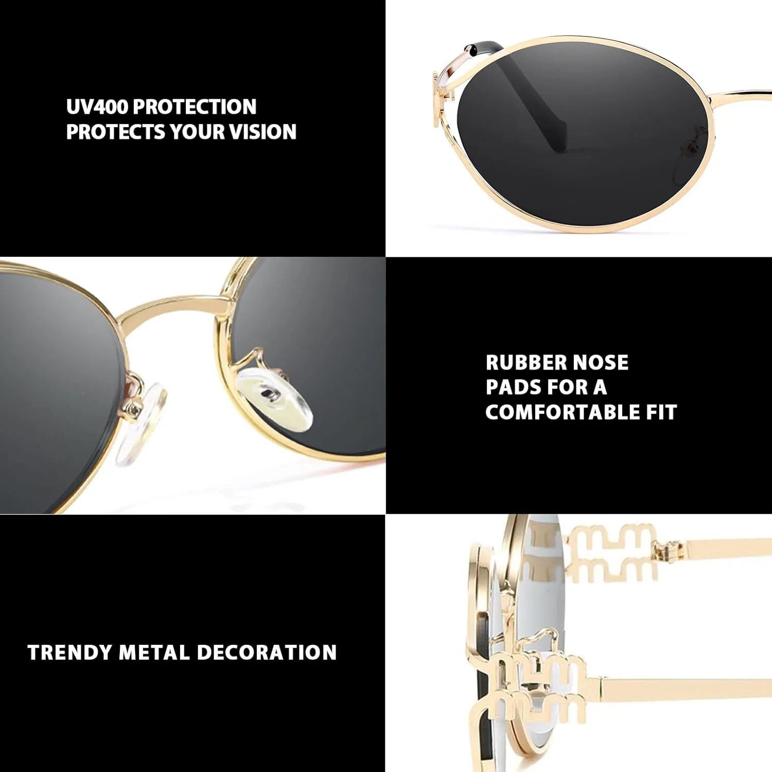 Retro Oval Sunglasses for Women Classic Round Designer Sun Glasses UV400 Protection Gold Metal Frame Shades