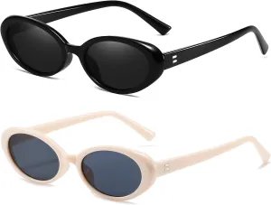 Retro Oval Sunglasses for Women Men Fashion Small Oval Sunglasses 90s Vintage Shades