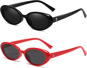 Retro Oval Sunglasses for Women Men Fashion Small Oval Sunglasses 90s Vintage Shades