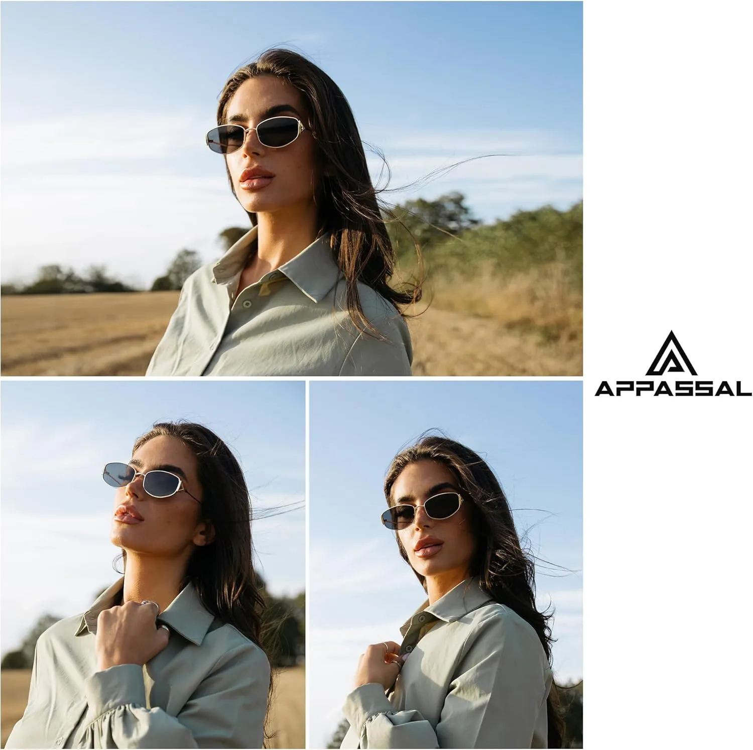 Retro Oval Sunglasses For Women Men Hexagonal Rectangle Metal Frame Sun Glasses AP3625